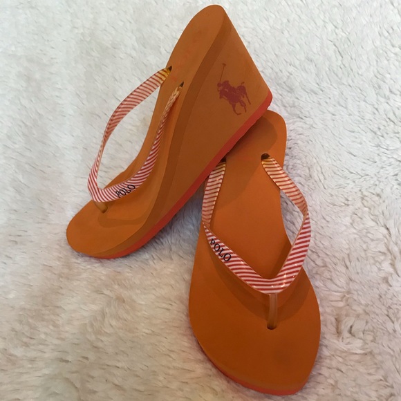 orange wedge flip flops